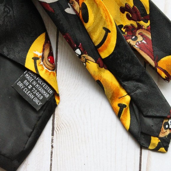 Tie Men's Emoji Smile & Tasmanian Devil 1996 Vintage Looney Tunes Novelty Smiley - Picture 8 of 8